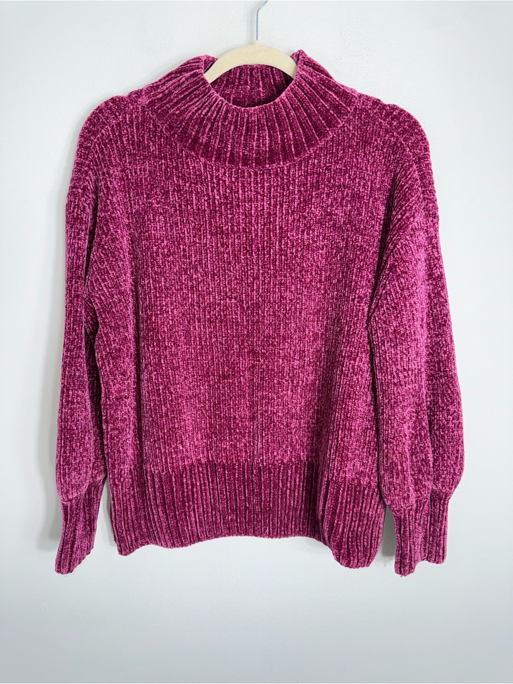 Cynthia Rowley Chenille Pullover Sweater-Purple Maroon-Long Sleeves-Large